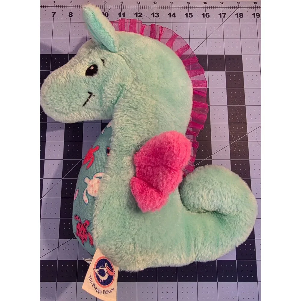 The Preppy Pelican Seahorse Plush Turtle Print Pink Fins Bow 9